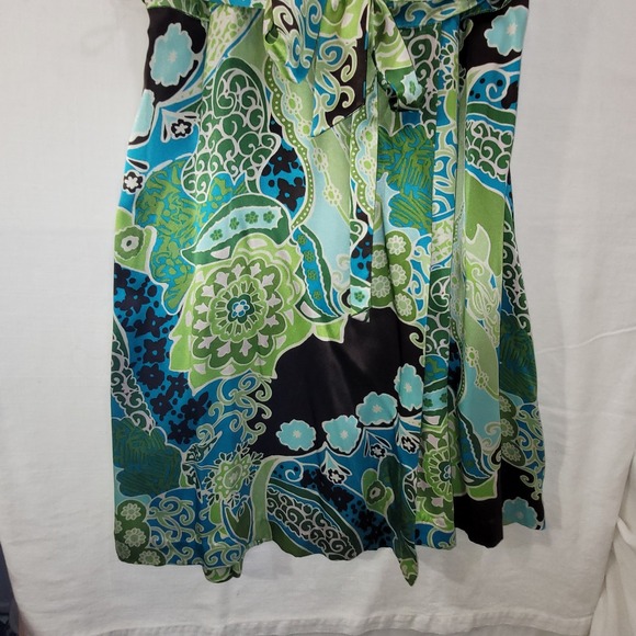 Banana Republic Silk Wrap Dress V-Neck Boho Floral Print Green Blue Womens  12 - Picture 15 of 16